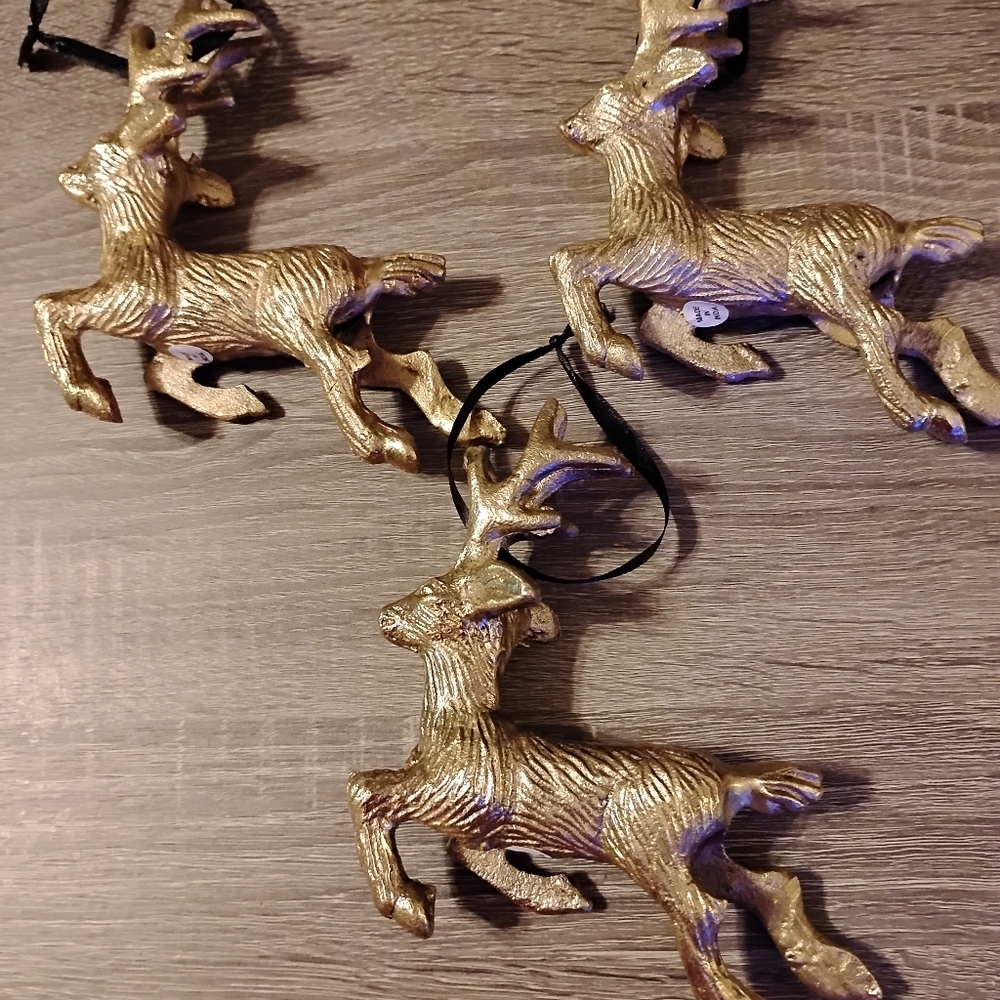 Gold Reindeer Holiday Ornaments Set Of 3 - Picture 3 of 3